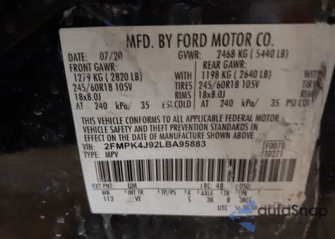 2020 Ford Edge Sel z USA, uszkodzony, nr VIN 2FMPK4J92LBA95883